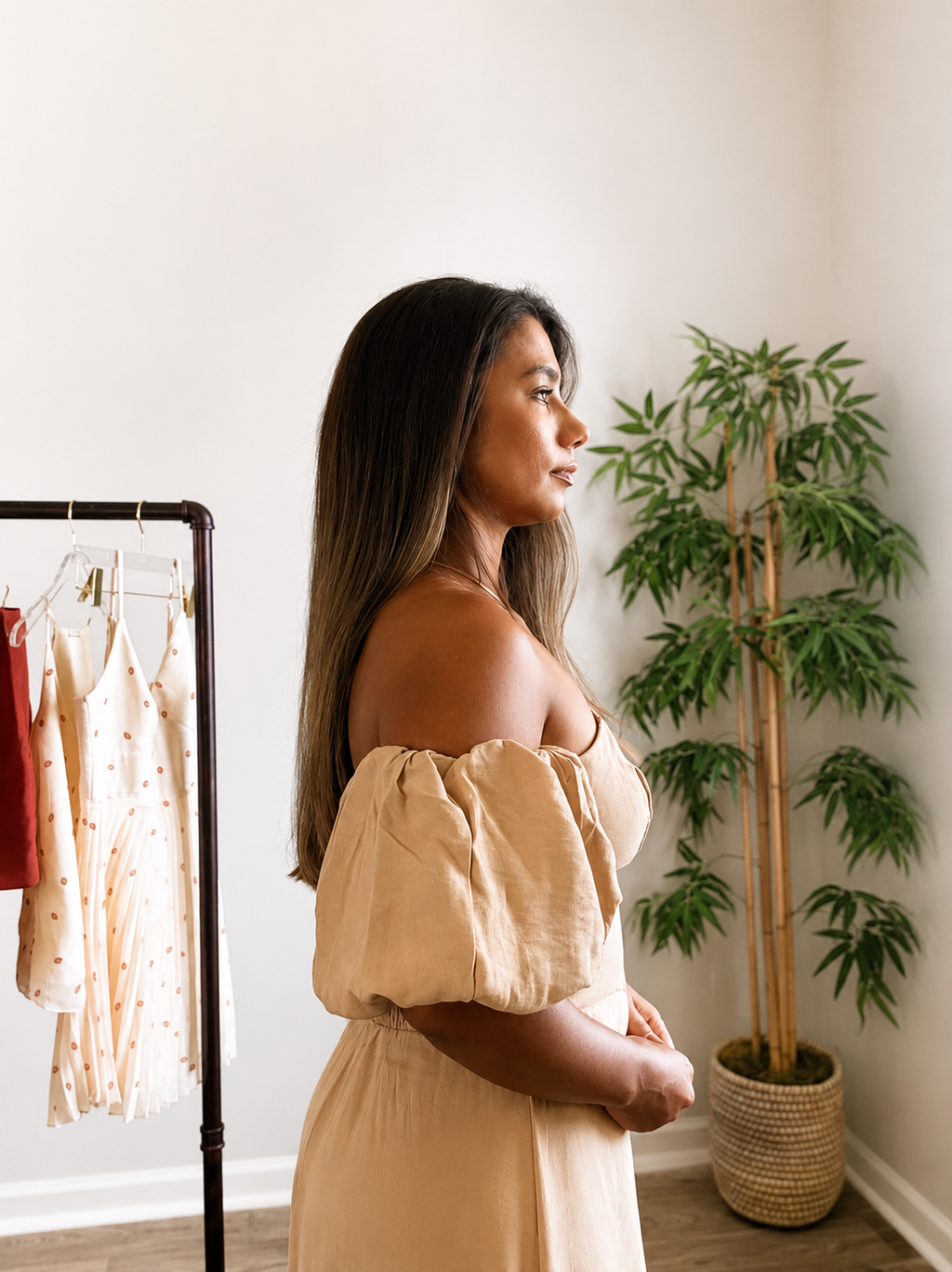 Beige Linen Midi Dress
