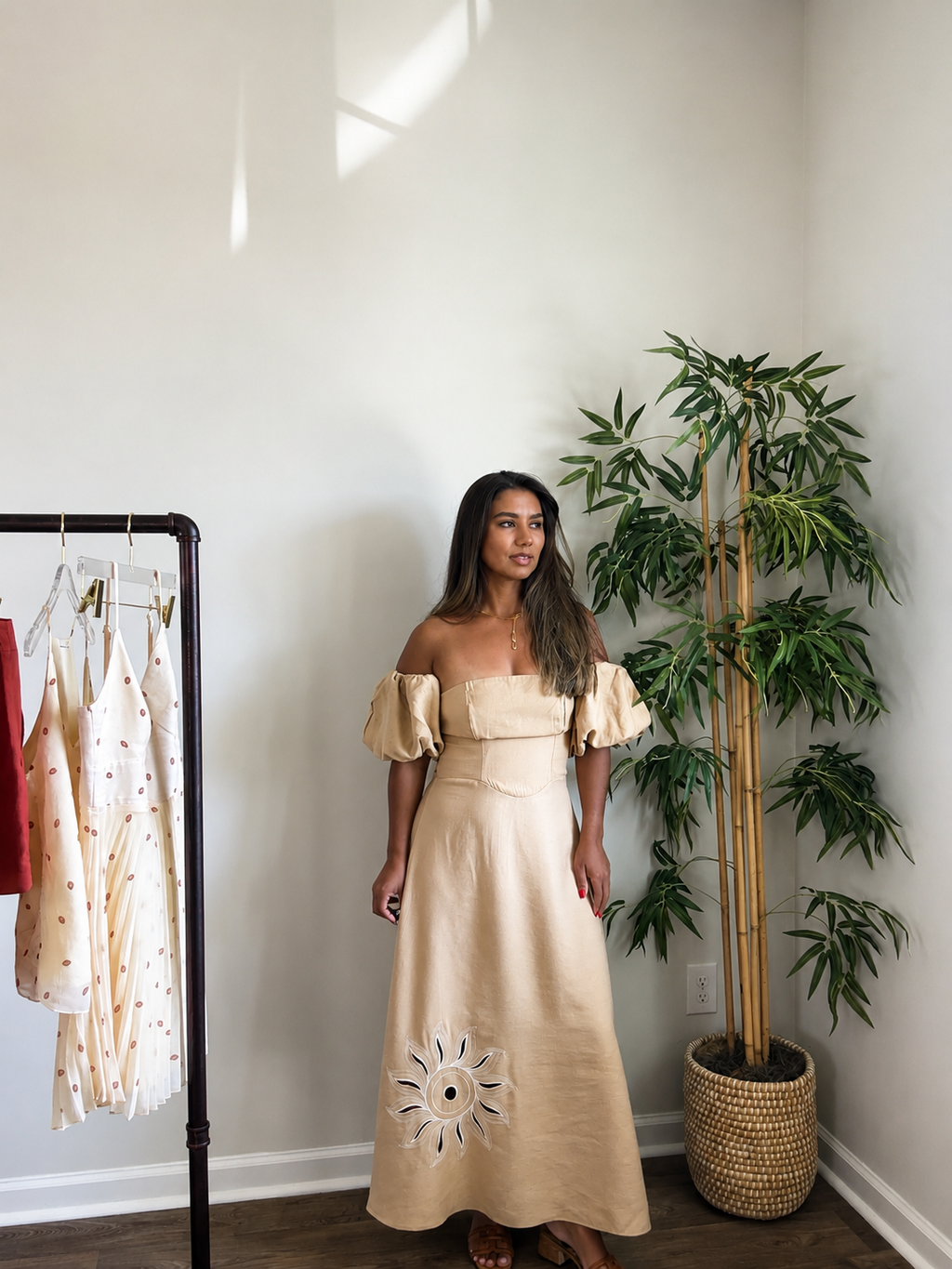 Beige Linen Midi Dress