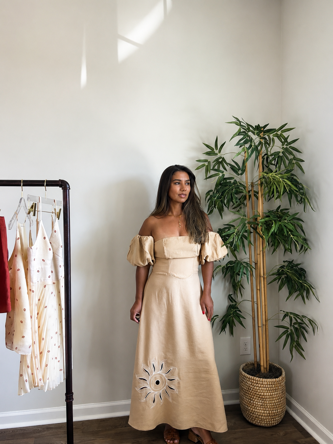 Beige Linen Midi Dress