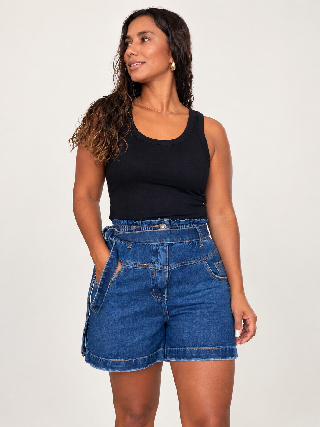 Belted Denim Shorts