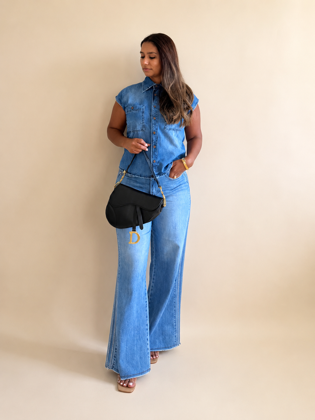 Denim Cap Sleeve Shirt