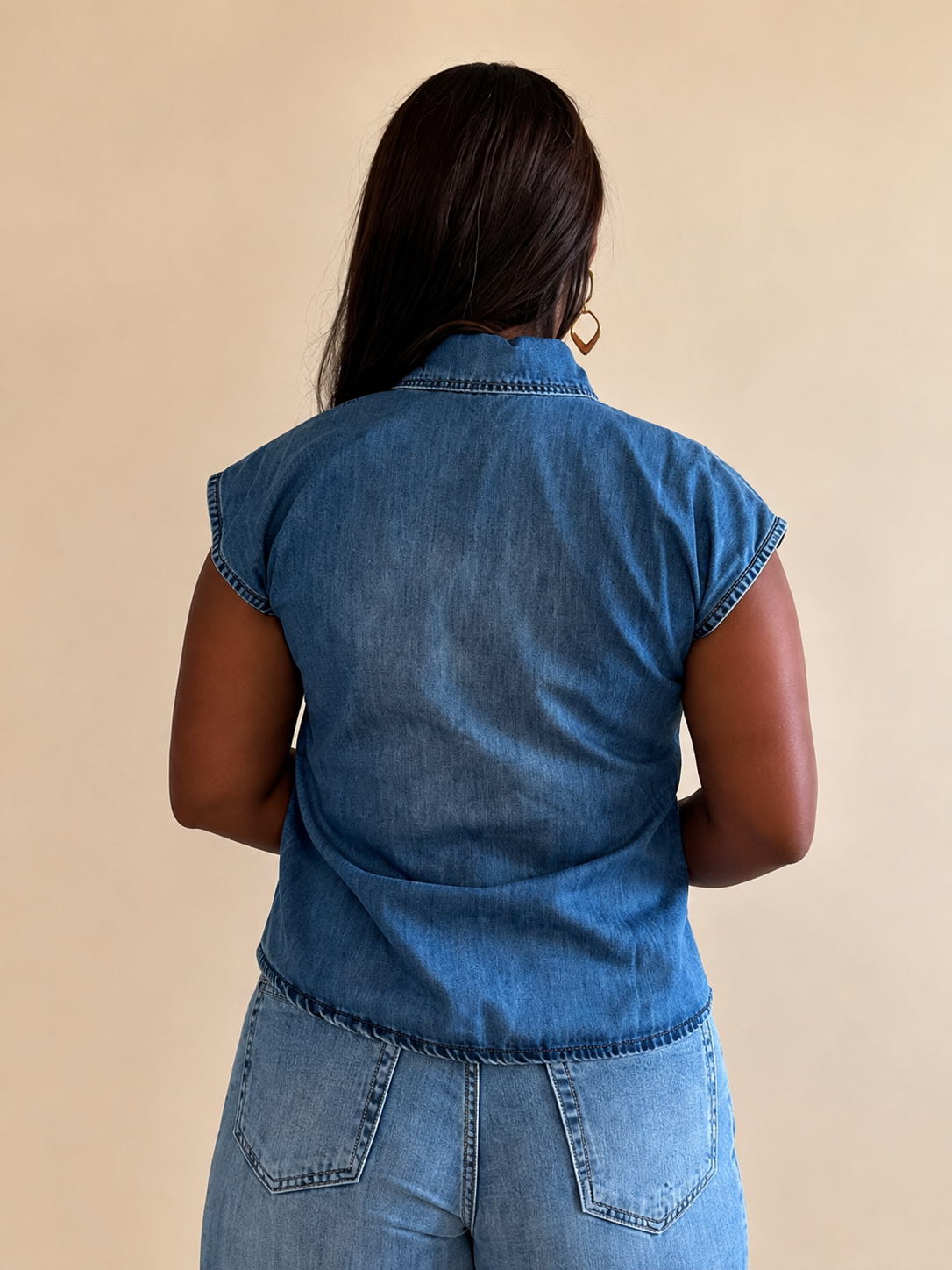 Denim Cap Sleeve Shirt