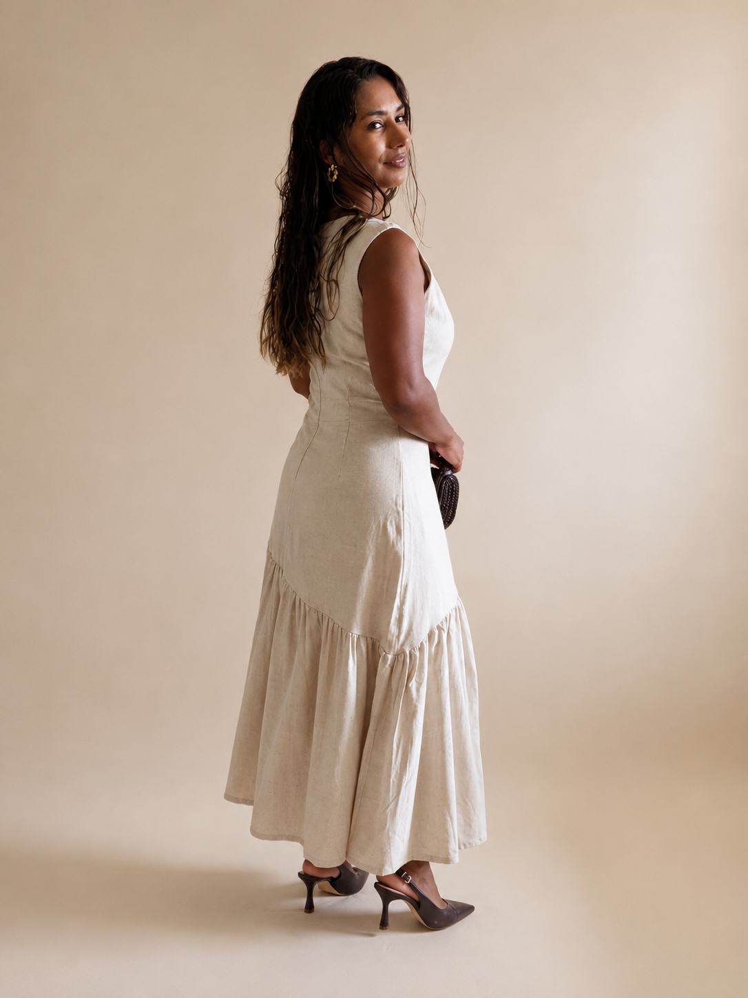 Asymmetrical Linen Midi Dress