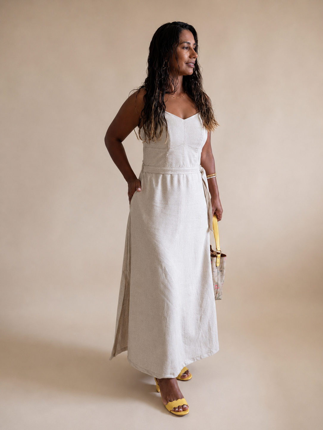 Capri Linen Midi Dress – Natural