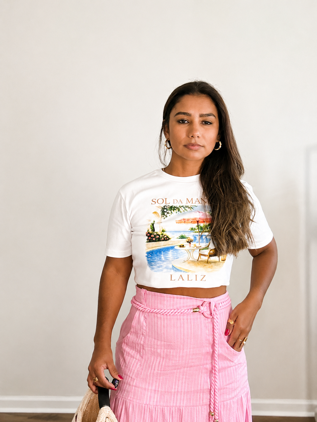 Pink Textured Midi Skirt