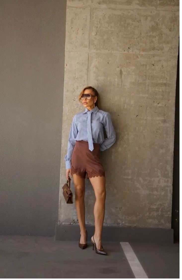 Satin Lace Trim Shorts