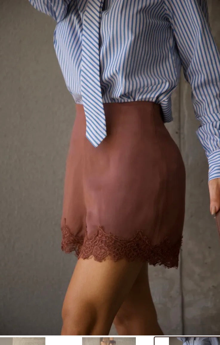 Satin Lace Trim Shorts