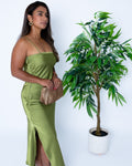 OLIVE SATIN SLIP DRESS