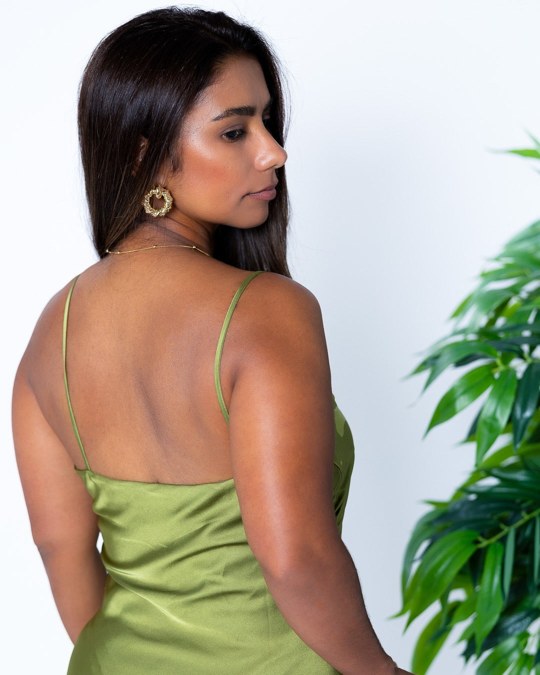 OLIVE SATIN SLIP DRESS