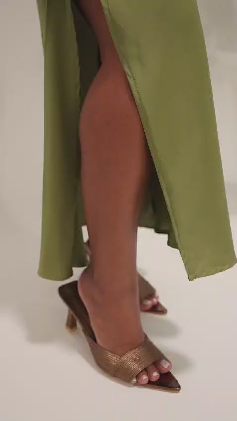 OLIVE SATIN SLIP DRESS
